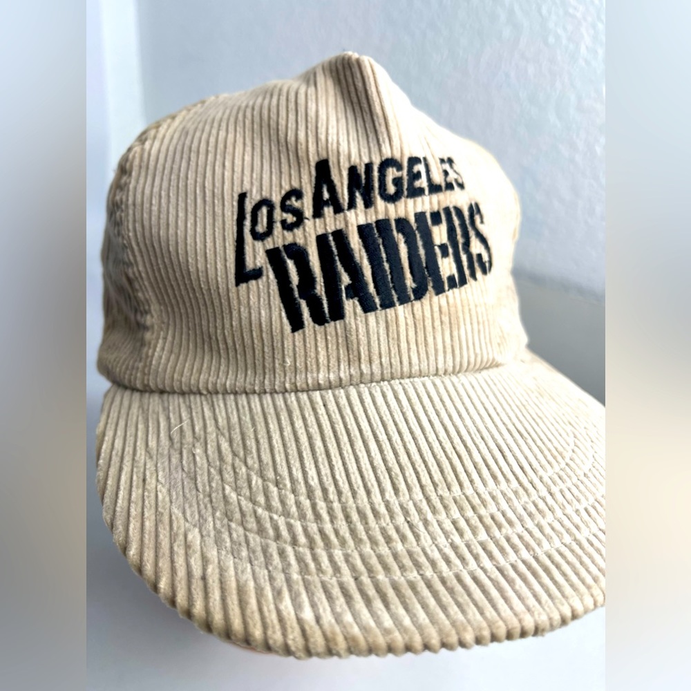 Vintage Los Angeles Raiders Sports Script SnapBack Hat Corduroy 80s NFL